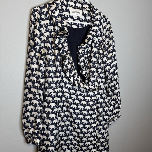 Elizabeth Mckay Elephant Print Silk Long Blue Cardigan Size 6 Lightweight Animal - Picture 3 of 11